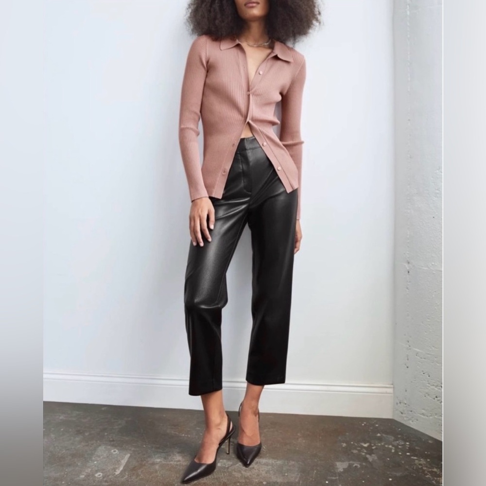Aritzia Babaton Command Cropped Vegan Leather Trouser Pants‎ in Black Size 0
